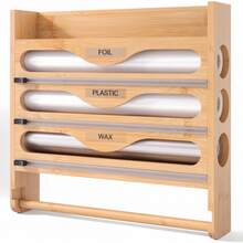 1pc Bamboo Plastic Wrap Dispenser, Aluminum Foil Dispenser With Paper Towel Holder, Plastic Wrap Organizer, Suitable For Kitchen-Back To School