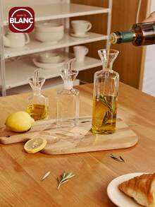 1pc Glass Oil Bottle, Clear Oil Bottle Dispenser, Oil Can, Condiment Container, Kitchen Utensil, Kitchen Supplies, Kitchen Accessory - Multicolor - View 1