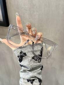 1-4 Pairs Women's Multi-Color Plastic Square Casual Classic Portable Transparent Glasses Set, Suitable For Back To School, Daily Life, Office, Reading, Fits Various Face Shapes, Can Be Used As Decoration - Clear - View 24