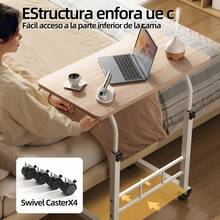 Escritorio Portátil, Mesa para Laptop, 60x40 cm, Mesa Auxiliar con Ruedas para Sala y Dormitorio,Escritorio para Computadora Portátil, Ideal para Sofá, Dormitorio u Oficina en Casa - Beis - Ver 5