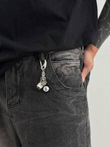 1pc Vintage Asymmetrical Dice Billiard Black 8 Ball Keychain, Personalized Design Phone Charm, Bag Pendant