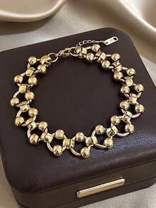 1 件简约奢华 18K 镀金不锈钢串珠手链 - 优雅双链女士珠宝、万圣节圣诞节感恩节波西米亚风珠宝日常派对夏季珠宝妈妈礼物、返校礼物生日礼物