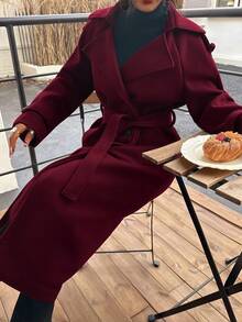 DEEKA Autumn/Winter New Women's Fashion Classic Double-Breasted Trench Coat, Burgundy Wool Coat - Burgundy - View 6