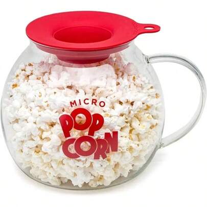 SimpleCupRealm 1.6QT Popcorn Maker Pot – Microwave Heat-Resistant Glass Lid & Butter Measuring Cup, Can Use Dishwasher – Easy Snack Maker For Slouchy Days