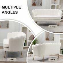 59" Wide Loveseat Sofa, Boucle/Chenille Upholstered Small Couch With Petal-Shaped Design, Modern Leisure Sofa With Gold Metal Legs, Mini Room Couch For Bedroom, Apartment - Ivory-Boucle - 查看 6