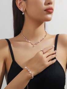 3 件套简约水滴形水晶项链和耳环，适合女性在婚礼、生日、周年纪念日、派对上佩戴