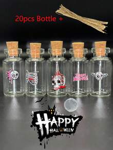 10/20pcs Mini Halloween Decoration Glass Wishing Bottles With Skull, Bat, Cork Stopper, DIY Craft, Wedding Gift, Wish Bottle, Halloween Party Favor, Random Assorted
