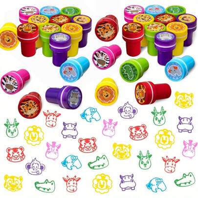 Jungle Party Favors - 5/10/20/30 PCS Wild Animals Stamps For Birthday Gifts, Zoo Animal Stamps, Self Inking Stamps