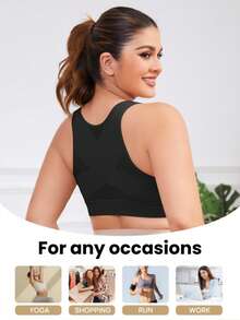 Große Größen 1 Stück Nahtloser Sport-BH mit Frontschluss für Damen, minimalistischer, komfortabler elastischer Y-Rücken Yoga-BH, geeignet für Sport, Training und Yoga