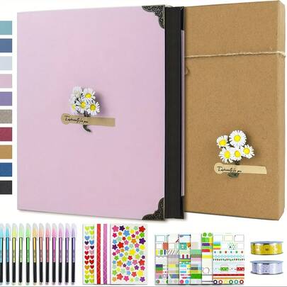 DIY Scrapbook Photo Album Kit With Pens Tapes And Stickers 60 Pages Hardcover 8.5x11 Inches 3 Rings Removable Black Paper Scrapbooking For Lover Friends Family Wedding