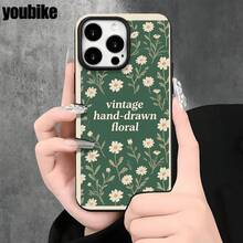Fundas y carcasas protectoras de imitación con estampado floral inglés blanco y orificios grandes para phone 16 Pro Max, 16, 15 Pro, 14, 14 Plus/14 Pro Max, 13, 13 Pro, 12 Pro, 11/11 Pro. Regalos para cumpleaños y fiestas. - Negro - Ver 2