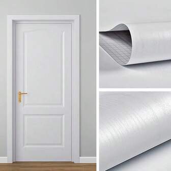 1 Rollo de papel tapiz autoadhesivo con textura de madera blanca, material PVC removible e impermeable, adecuado para decoración de sala de estar, dormitorio, mesa y puerta, decoración DIY impermeable de PVC