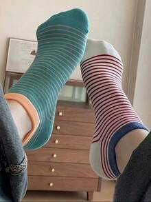 12/10/5 双混色条纹复古学院风舒适透气女士短袜简约柔软流苏袜（由于拍摄时的光线和角度，实际产品可能与图片略有色差） - 彩色 - 查看 4