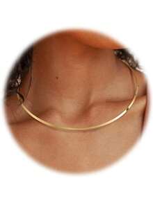 1Pc Choker Collar For Women 14K Gold Plated Silver Stainless Steel Metal Collar Choker Necklace Statement Open Cuff Bangle Necklace For Women - 經典金 - 查看 2