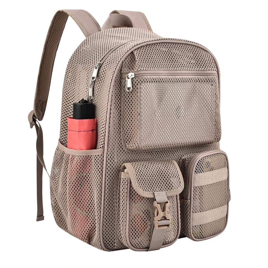 Mesh Backpack 36L Large Heavy Duty Casual Daypack For School And Outdoor Activities With Inner Laptop Compartment, Durable Polyester Material - Khaki 27L - View 1