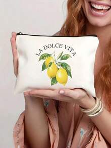 1/2pcs Large Canvas Tote Bag-Lemon Design Light Shopping Bag Cosmetic Bag Shoulder Bag, Ladies, Farmers Market, Picnic, Lemon Lovers Gift, Summer Style Handle, Beach Shopping Essential Foldable, Large Capacity, Light Weight, Stylish Personalized Tote Bag, Shoulder Bag, Casual Shopping Bag Store Back To School