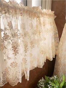 1pc Rod Pocket Lace Semi-Sheer Curtain Panel With Embroidery, Divider Curtain For Doorway, No Drilling Required - Multicolor - View 8