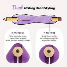 二合一人体工学书写辅助器和姿势矫正器 - 带感官反馈的双头握把，6 种鲜艳颜色（粉色、绿色、蓝色、紫色、红色、黄色）/成人初学者，增强握持控制和写作/绘画技巧，兼容笔和艺术工具，改善笔迹，握感舒适，触感柔软，设计灵活，学习工具 - 彩色 - 查看 4