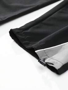 男士黑色条纹阔腿工装裤，拼接宽松直筒休闲运动裤，春秋