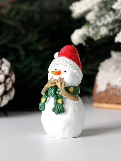 1pc Mini Santa Snowman Reindeer Resin Ornament, Christmas Themed Decoration, Red Santa Hat & Green Scarf Design, Festive Tabletop Decor, Best Holiday Gift Birthday Festive Gift Accessory For Desk Shelf Tree Party Home Seasonal Decor Home Decor Christmas Decorations Room Decor