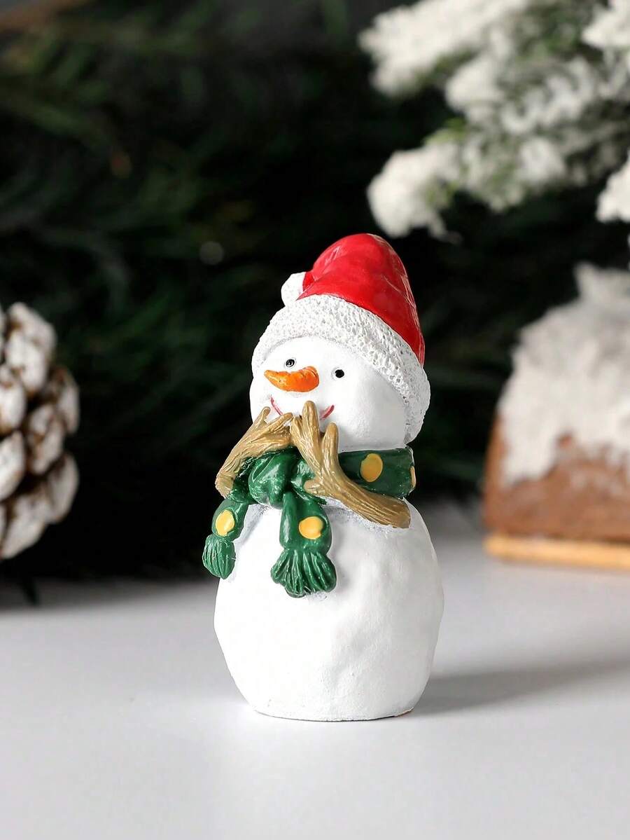 1件迷你聖誕老人雪人馴鹿樹脂小雕像，聖誕主題裝飾，紅色聖誕帽與綠色圍巾設計，節日桌面裝飾，最佳節日禮物，生日禮物，節日禮物配件，適用於書桌、架子、聖誕樹、派對、居家季節性裝飾、家居裝飾、聖誕裝飾、房間裝飾