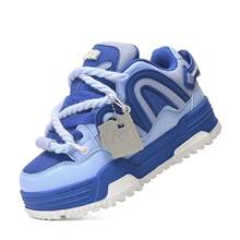 Q-AND  Women's Casual Sneakers, Outdoor Skateboard Shoes, Women's Thick-Soled Skateboard Shoes | Low-Top Shock Absorption, Thick Shoelaces With Waffle Soles | Breathable Casual Sneakers | Fashion Sneakers | Must-Have For Outdoor Street Travel - 藍色 - 查看 1