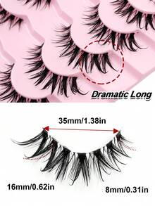 Rikuaild 7对水润光泽假睫毛，透明睫毛梗，柔软自然，轻盈飘逸，打造戏剧性妆容，仿貂毛睫毛，时尚卡通风格假睫毛 - 尖尾漫畫款 - 查看 3