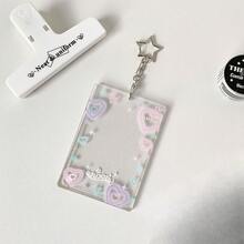 Girl Transparent Colorful Heart/Star 3inch Hard Card Holder ID Card Meal Card Bus Card Pendant Card Case Fan Girl Small Card Photo Protector - Trái tim đầy màu sắc - Xem 2
