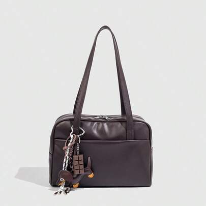 韩版大容量女士单肩包，复古腋下包，多功能百搭，适合工作、上学、通勤，时尚手提包带吊坠