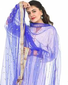 Woman's Embellished Net Dupatta Scarf Shawl Wrap Soft Bridal Wedding - 寶藍色 - 查看 4