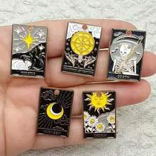 5pcs Tarot Brand Enamel Brooch Customized Sun Moon Stars Skull Brooch Lapel Badge Jewelry Gift