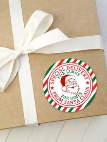 15 buc autocolante personalizate Moș Crăciun, text personalizat, 6x6cm/2,36x2,36 inci, de la Moș Crăciun, Arctic Express, etichete autocolante circulare personalizate pentru cadouri cu Moș Crăciun, material PVC, perfecte pentru sigilarea cadourilor și plicurilor, potrivite pentru el și ea, cadouri ideale, cadouri surpriză, cadouri personalizate, autocolante pentru decorațiuni de sărbători