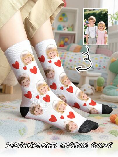1 Đôi Tất Ống Giữa Trẻ Em Hình Mặt Tùy Chỉnh, Tất In Hình Mặt Bất Kỳ, Bé Trai Và Bé Gái, Tất Cá Nhân Hóa Có Ảnh, Cặp Hình Ảnh Tùy Chỉnh Thú Vị Với Tất Trung Bình Đến Dài, Thích Hợp Cho Ngày Lễ Tình Nhân, Sinh Nhật, Tặng Quà Và Các Dịp Khác, Cá Nhân Hóa, Vui Nhộn, Phong Phú Và Nhiều Màu Sắc, Thiết Kế Hoạt Hình Anime Sáng Tạo, Quà Tặng Ngày Lễ,