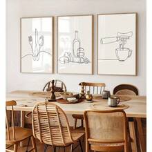 3 Pieces Of Line Painting Kitchen Wall Art Modern Black And White Simple Kitchen Abstract Line Art Poster Print Dining Room Wall Decoration Canvas Painting Picture Home Decoration Frameless Line Art, 2D Flat Printing Poster, Frameless Painting