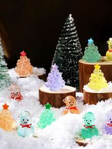 12 قطعة - تماثيل شجرة عيد الميلاد والرجل الثلجي المضيئة تضيء في الظلام، مجموعة صغيرة من أشجار عيد الميلاد والرجال الثلجيين من الراتنج، تماثيل صغيرة لزخرفة المناظر الطبيعية وطاولات الحفلات في فصل الشتاء وعيد الميلاد، ديكورات عيد الميلاد