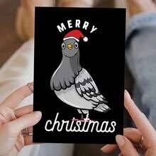[Festive Family Friends Card] Funny Christmas Pigeon & Santa Hat Greeting Card With Envelope - Perfect For Family, Friends, Colleagues, Bosses - Festive Holiday & New Year's Wishes, Best For Christmas - Multicolor - View 1