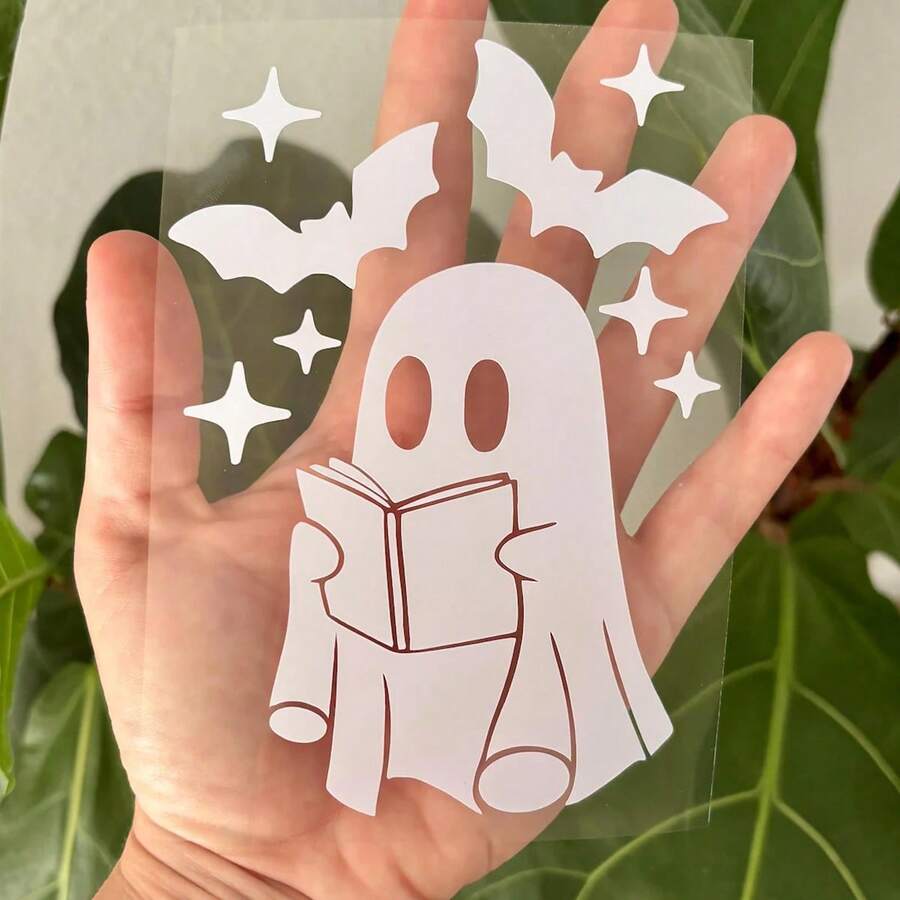 Ghost Reading Decal | Car Window Rearview Mirror Laptop Phone Case Bumper Sticker | Holographic Spooky Bats, Book Lover, Smut Dark Romance, Halloween Car Stickers - A - View 1