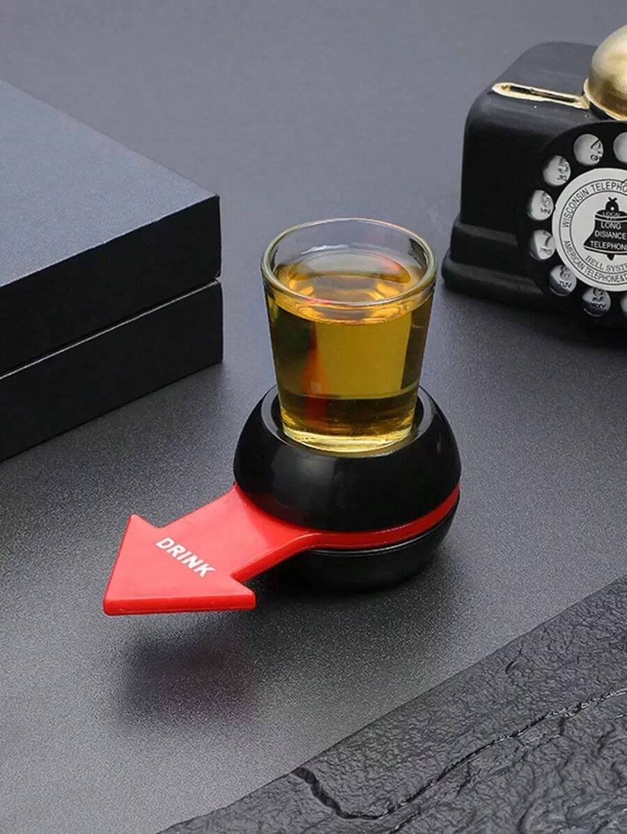 1pc Party Drinking Spinner Entertainment Drinking Game Set With Cup, - màu đen - Xem 1