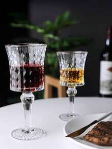 欧式浮雕水晶雕刻玻璃杯，钻石切割工艺，无铅水晶玻璃，香槟杯，冷饮杯，果汁杯，苏打水杯，适合日常使用，厨房，餐厅，婚礼，家庭聚会，派对，适合作为礼物，节日礼物 - 無色 - 查看 3