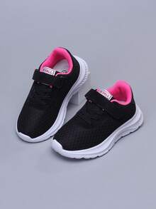 1 par de zapatos casuales con malla transpirable y cierre de gancho y bucle para niñas, color rosa rojo, estilo deportivo y casual - Rosa Fucsia - Ver 3
