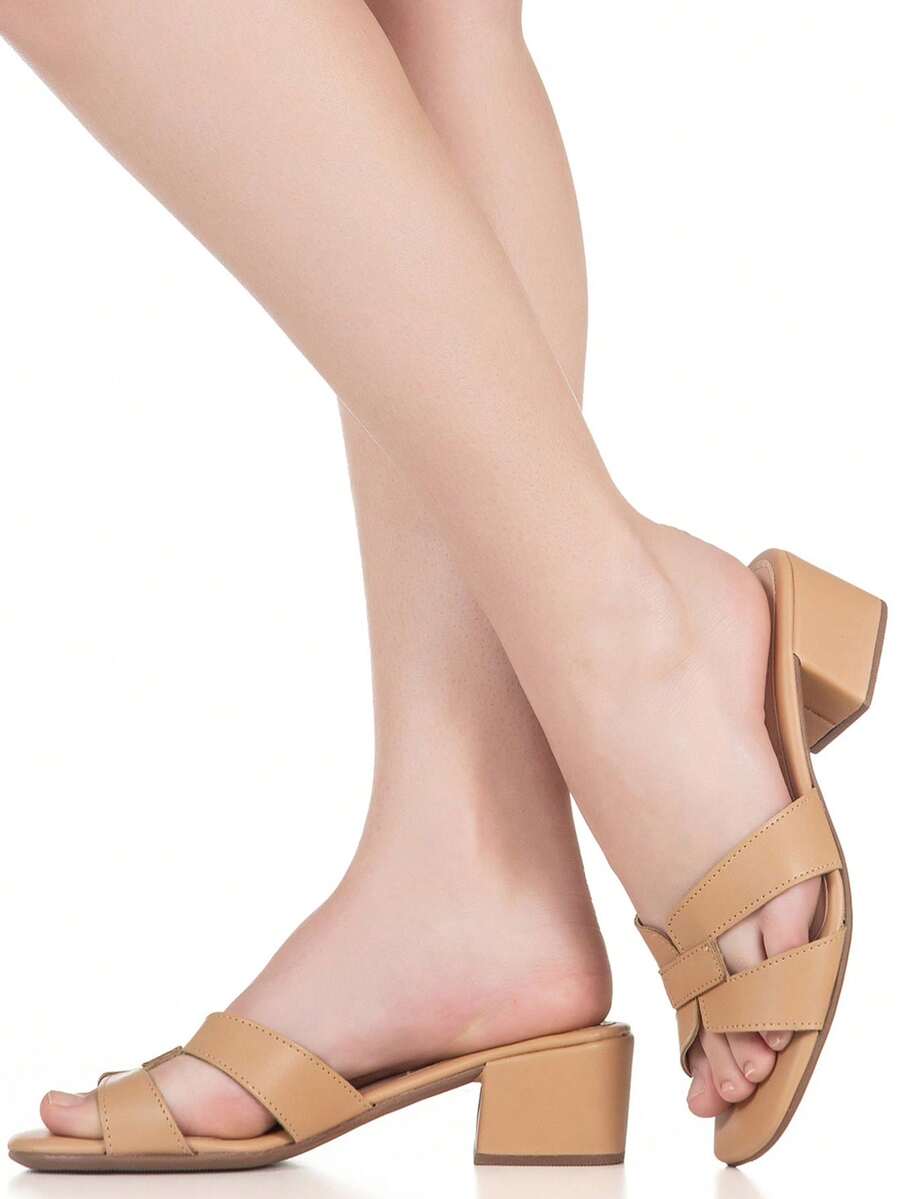 Women's Mule Clogs With H Straps And Square Block Heels, Comfortable And Elegant, GiGil - Màu be - Xem 1