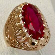 女士经典马眼形合成氧化锆红色戒指，珠宝结婚戒指