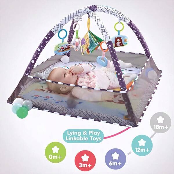 1pc Baby Playpen Gym With Hanging Toys - Infant Activity Play Mat For Exercise And Development - Versatile Play Yard For Tummy Time, Crawling, And Sitting - Suitable For 0-12 Months - Ideal Gift For Baby Showers & Holidays(With 18 Balls Of 5CM Each)