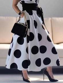 2025 Summer Fall Women's Casual Polka Dots Elegant Birthday Dress Daily A-Line Flare Shirt Dress For Women Party Evening Prom Dresses - 黑色 - 查看 3
