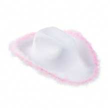 Womens Cowboy Hat, Adult Solid Color Furry Trim Wide Brim Hat Female Cap For Dating Party - White Powder Feathers - View 5