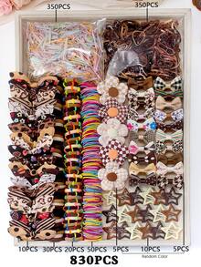 10/165/830/860/879 件复古女孩发饰套装，包含蝴蝶结发夹、花朵发夹、兔耳发圈、水钻四叶草侧夹、Y2K 星星 BB 夹、迷你爪夹和毛巾弹力发带，适合女孩日常、派对和旅行，打造可爱优雅的复古风格 - 彩色 - 查看 15