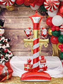 1/2pcs Large Standing Christmas Street Lamp Balloons With Base, Christmas Decoration Foil Balloons, Street Lamp Bulb Shaped Christmas Party Balloons, With Santa Claus And Gift Designs, Suitable For Christmas Themed Events And Scene Decoration, Yard Decoration, Merry Christmas, Theme Party Decoration, New Year Party Home Decoration, Holiday Party Supplies, Christening Balloons, Holiday Atmosphere Creation, New Year, New Year's Eve Events