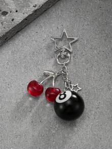 1个复古不规则骰子台球黑色8球钥匙扣，个性化设计手机挂饰，包包吊坠 - 彩色 - 查看 14