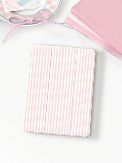 Stylish Pink Striped Design Flat Protective Case, Compatible With IPad 10.2", IPad (A16) 11", 11th Gen 2025 IPad 9th/10th, IPad Air 4th 10.9", Galaxy Tab S6 Lite 10.4", /, Anti-Drop, Pen Slot, Sleep/Wake Support, Romantic Gift