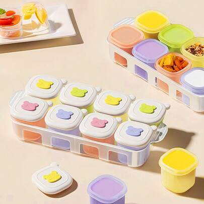 1 Set de Recipientes para Almacenamiento de Comida de Bebé, Bandejas de Congelador de Silicona, Compartimentos de 50ml/1.69oz, Adecuado para Purés, Sopas y Comida de Bebé